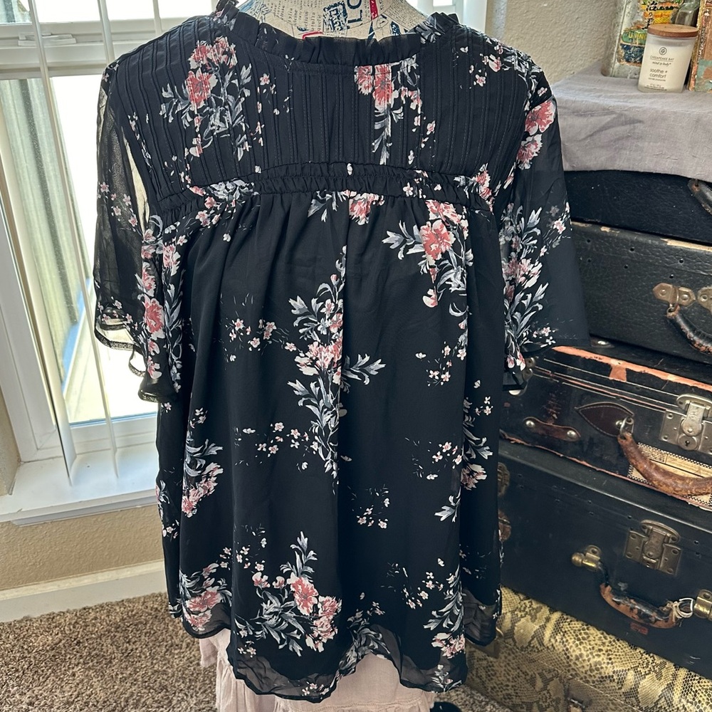 NWT- Black Top w/ Chiffon Floral Overlay. (I LOVE this top so much I bought 2!)